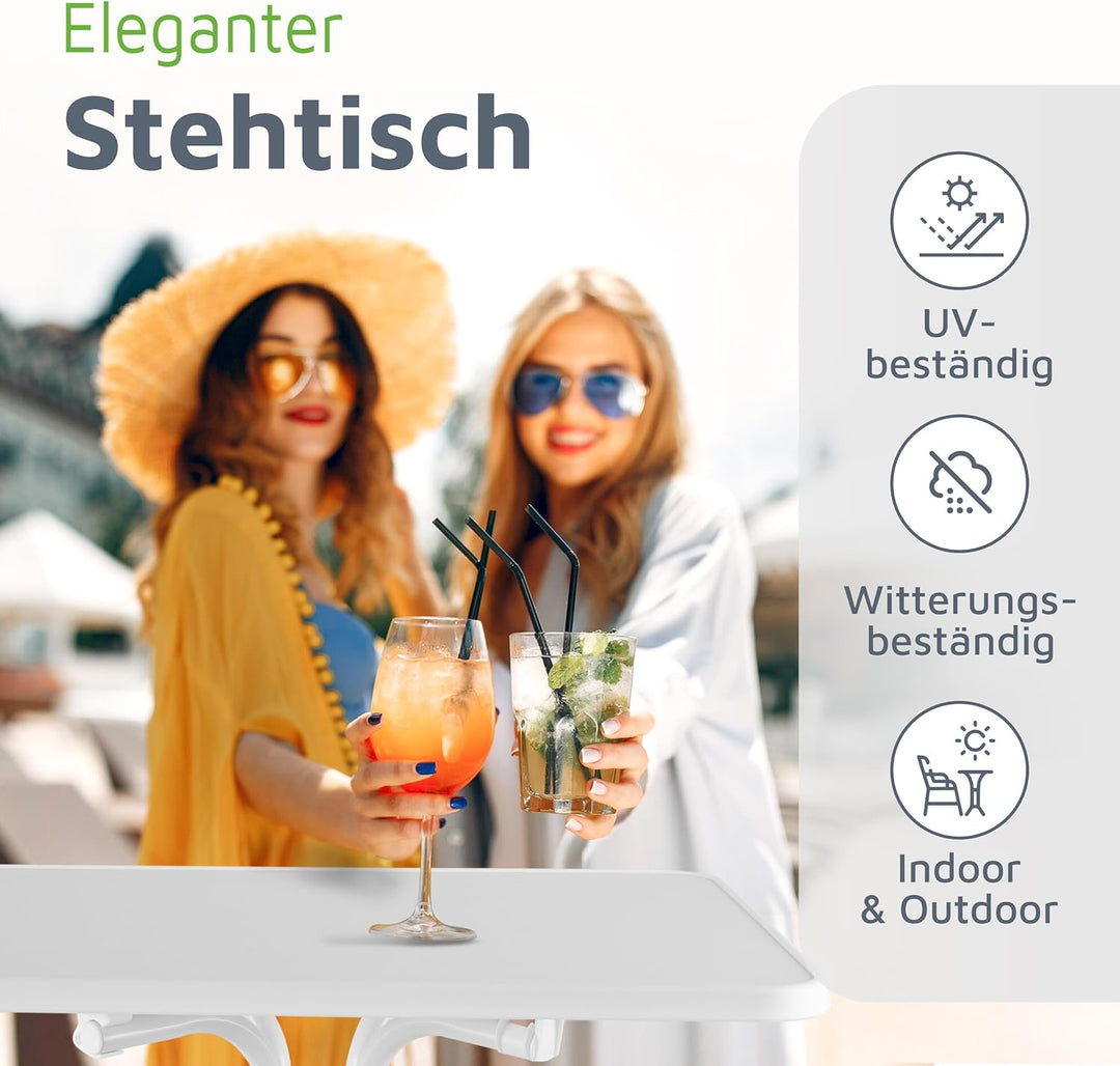 BeFair Stehtisch Klappbar Weiss Rechteckig 60 x 80 cm Ela - Stabiler Partytisch in Höhe 110 cm mit 4