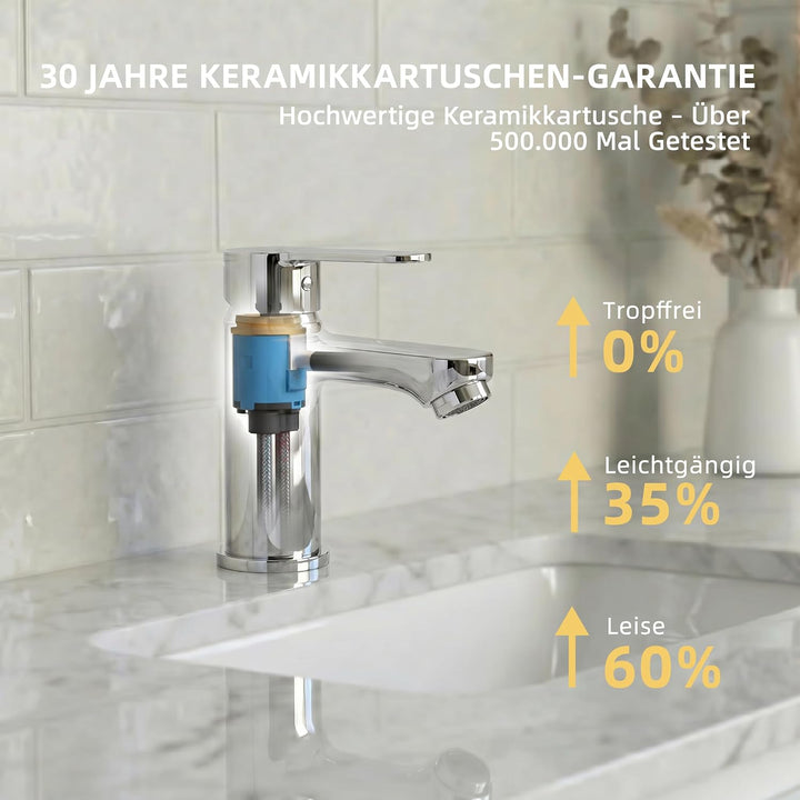 BELZ Einhebel Waschtischarmatur,Wasserhahn Bad Chrom 78mm | Einfache G3/8 Einlochmontage,Inklusive f