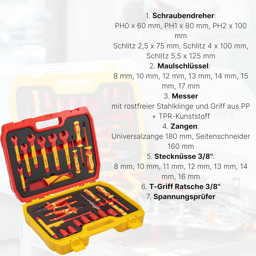 HÖGERT TECHNIK 25er-Set Elektriker Werkzeug Set isolierter 1000V Hand Screwdriver, Schlitz und Kreuz