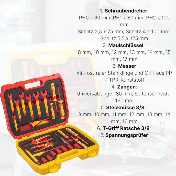 HÖGERT TECHNIK 25er-Set Elektriker Werkzeug Set isolierter 1000V Hand Screwdriver, Schlitz und Kreuz
