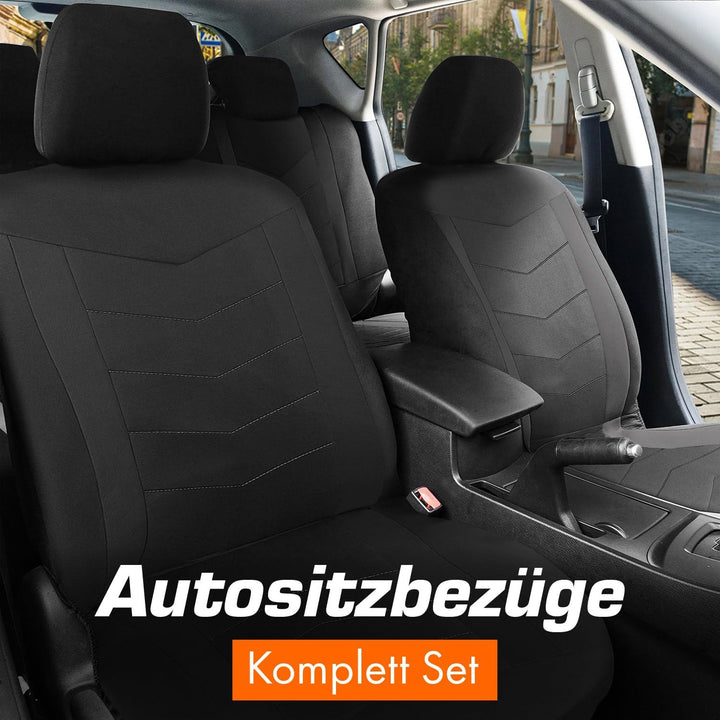 Upgrade4cars Auto-Sitzbezüge Set Universal schwarz | Auto-Schonbezüge Vordersitze &amp; Rückbank | Auto-