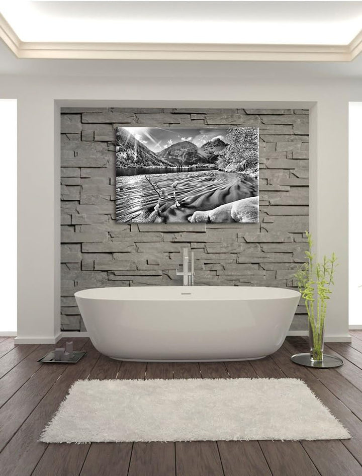 Pixxprint Winterlandschaft See / 100x70cm Leinwandbild bespannt auf Holzrahmen/Wandbild Kunstdruck D