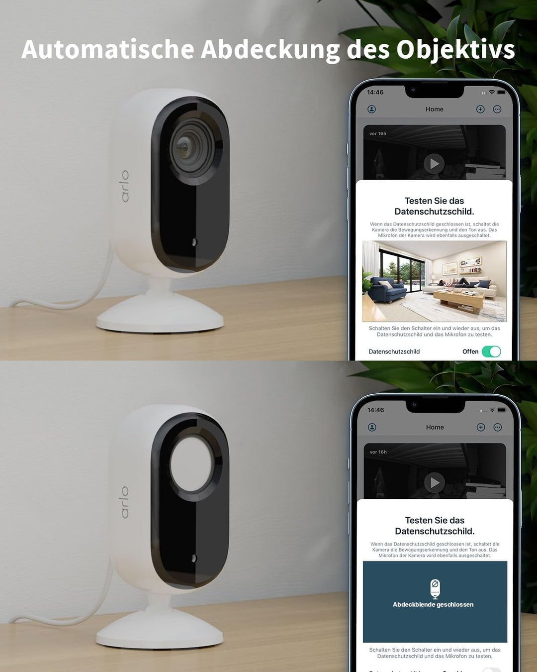 Arlo Indoor Überwachungskamera Innen, 2er Set, HD Video, 2-Wege-Audio, Bewegungsmelder, Kabelgebunde