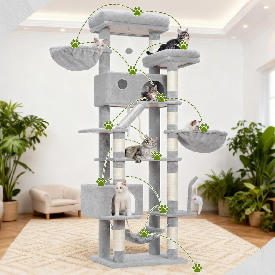 Kratzbaum gross, katzenbaum grosse Katzen stabil für Innenbereich, 200 cm katzenkratzbaum mit geräum