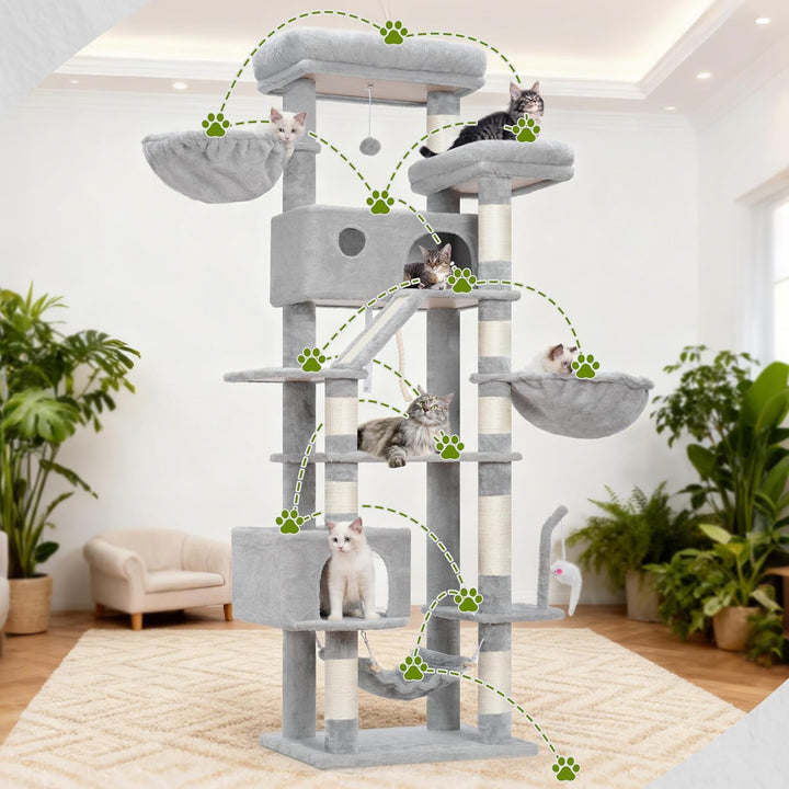 Kratzbaum gross, katzenbaum grosse Katzen stabil für Innenbereich, 200 cm katzenkratzbaum mit geräum