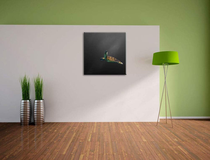 Pixxprint einsame Schildkröte im Meer als Leinwandbild/Grösse: 70x70 cm/Wandbild/Kunstdruck/fertig b