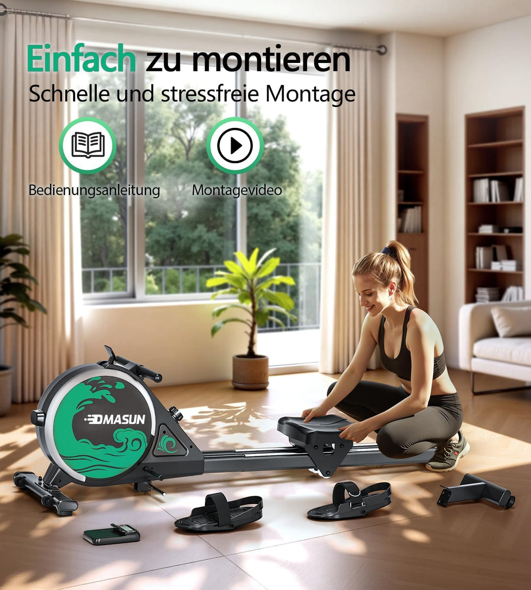 Rudergerät für Zuhause, DMASUN Magnetisches Rudergerät mit 16 Widerstandsstufen, Upgrade Doppel-Slid