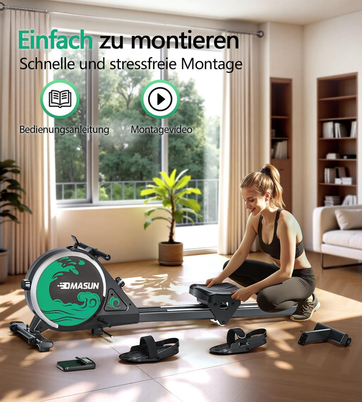Rudergerät für Zuhause, DMASUN Magnetisches Rudergerät mit 16 Widerstandsstufen, Upgrade Doppel-Slid