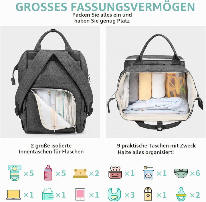 Viedouce Baby Wickelrucksack Wickeltasche Babytasche,Wasserdicht Oxford Grosse Kapazität für ausgehe