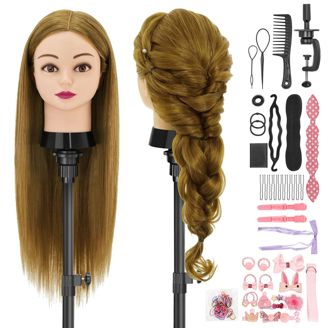 Frisierkopf,80% Puppenkopf Echthaar Blonden Haare,24 Zoll Puppe Übungskopf zum Frisieren,Trainingsko