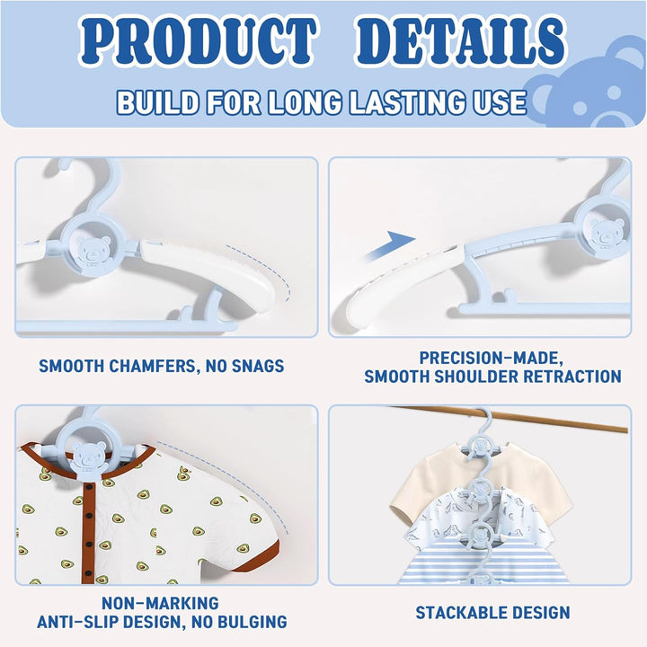 HGYZE Baby Mitwachsende kleiderbügel Kinder, Stapelbare Hanger + Haken + Hosenständer, rutschfest Ba