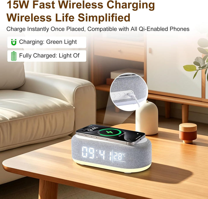 4 In1 Smart Wecker, Digitaler Tischwecker mit Licht und Ladestation, Radiowecker mit Ladefunktion &