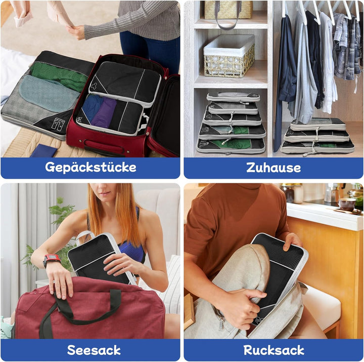 5-teilig Kompressions Packwürfel Set für Reisen, Compression Packing Cube zur Organisation Ihres Rei
