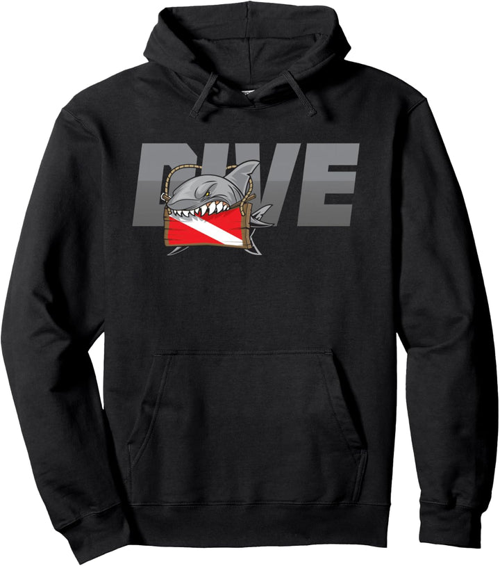 Dive! Taucherflagge mit Hai Taucher Design Motiv Pullover Hoodie