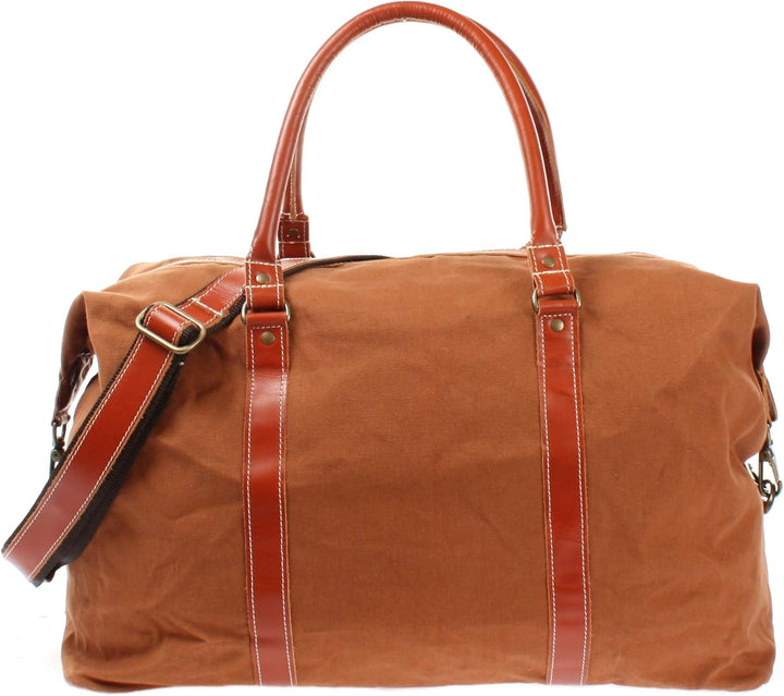 LECONI Weekender gross Canvas + Echt-Leder Retro Reisetasche Unisex Damen + Herren Sporttasche Reise