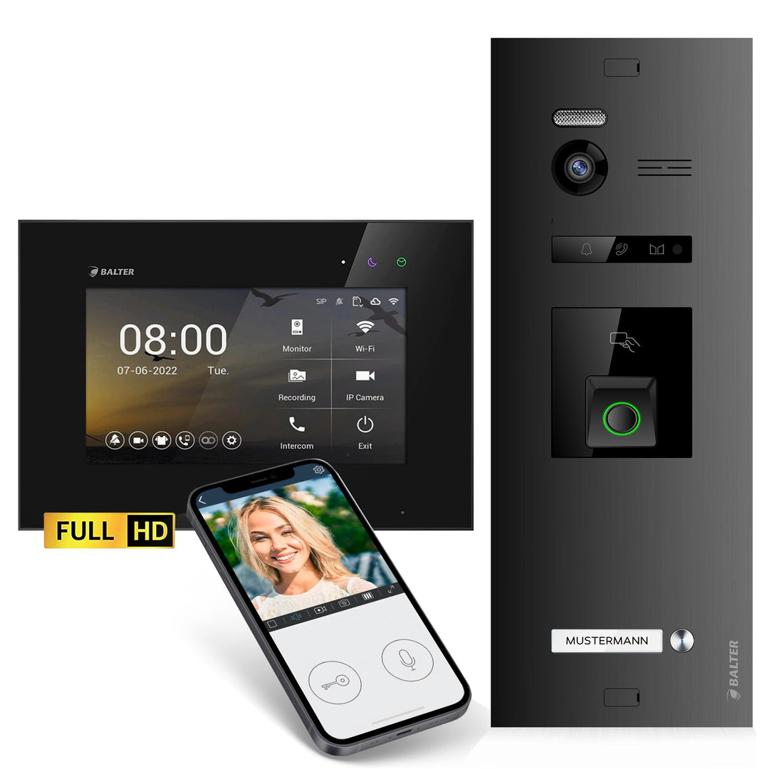 Balter EVO-HD Video Türsprechanlage mit Fingerprint, Video Türklingel, Smartphone App,1 Familienhaus