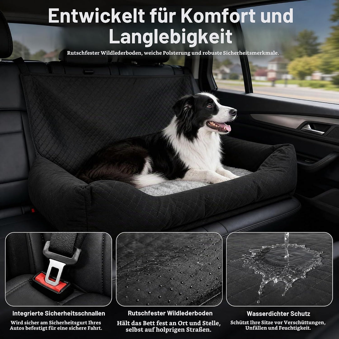 Hunde Autositz für Grosse Hunde Hundesitz Auto Rückbank 90x56x48cm mit Sicherheitsgurten Waschbarer