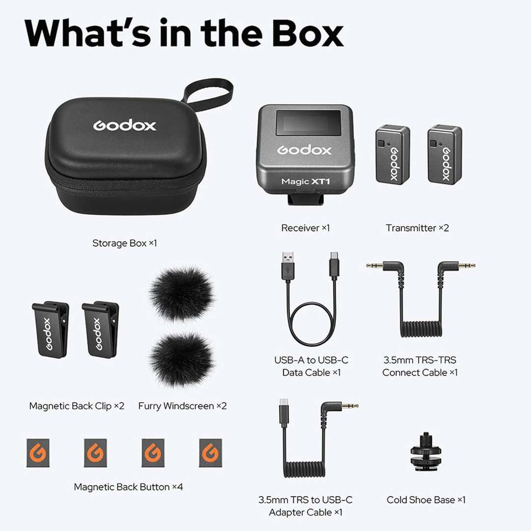 Godox Magic XT1 Kabelloses Lavalier Mikrofon - Stromversorgung und Speicher Integriert, OLED-Touchsc