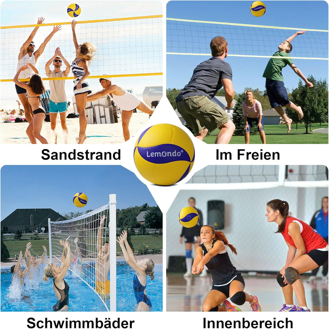 Lemondo Volleyball PU Weich Beachvolleyball Soft Wasserfest mit Pumpe Indoor Outdoor Wasserball Ball