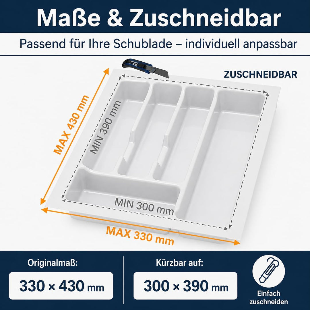Alusfera Besteckkasten für Schubladen 40cm - Besteckeinsatz - Praktisch Schubladen Ordnungssystem -