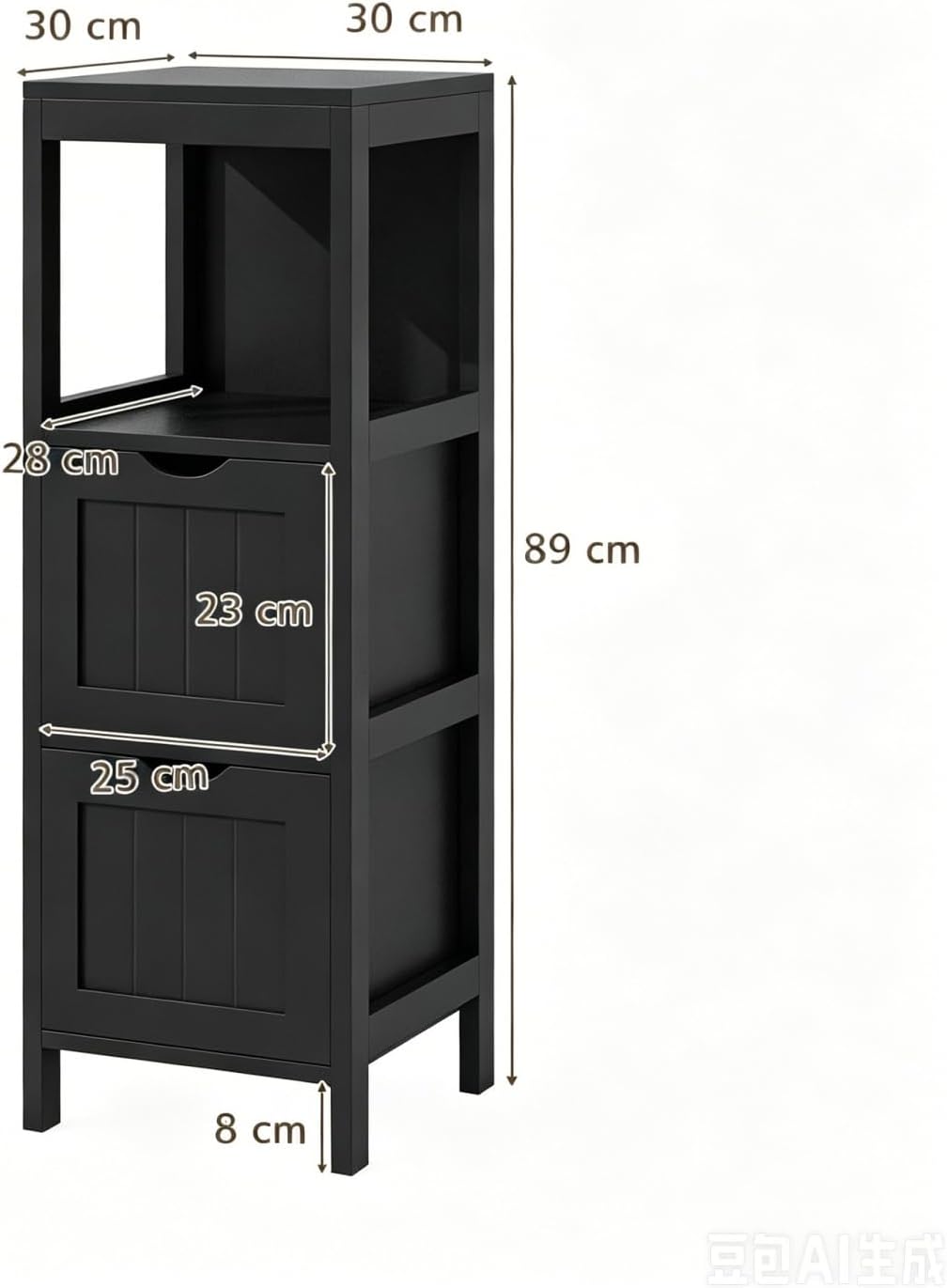LIFEZEAL Badschrank Klein, Badezimmerschrank mit 2 Schubladen, Freistehender Badkommode Holz, Schmal