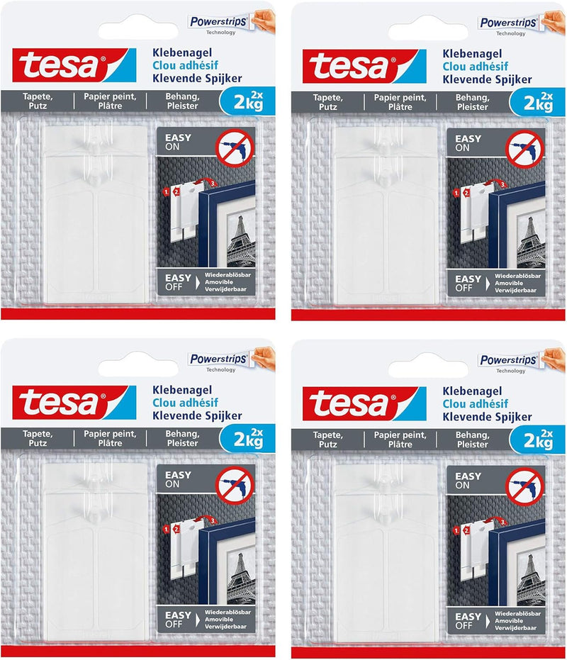 tesa Klebenagel für Tapeten und Putz 2 kg halteleistung (2 kg 8 Nägel), 2 kg 8 Nägel