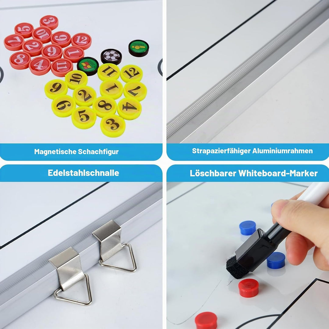 Holzsammlung Profi Coaches Whiteboard Tragbar Taktiktafel für Fussball mit Magnete, Stifte und Radie