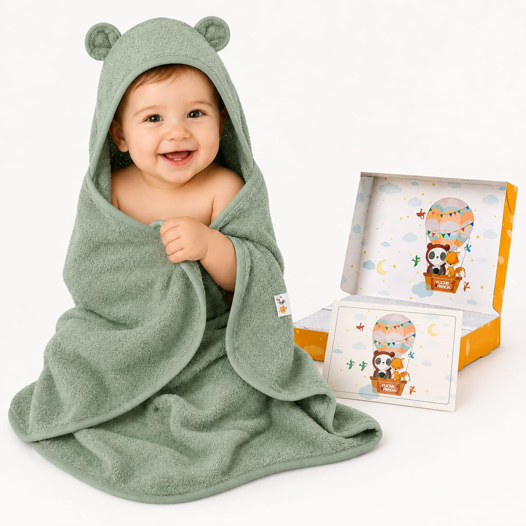 Kapuzenhandtuch Baby EXTRA dick, warm & weich | 75x75cm Babyhandtuch mit Kapuze (100% Bambus) | Baby