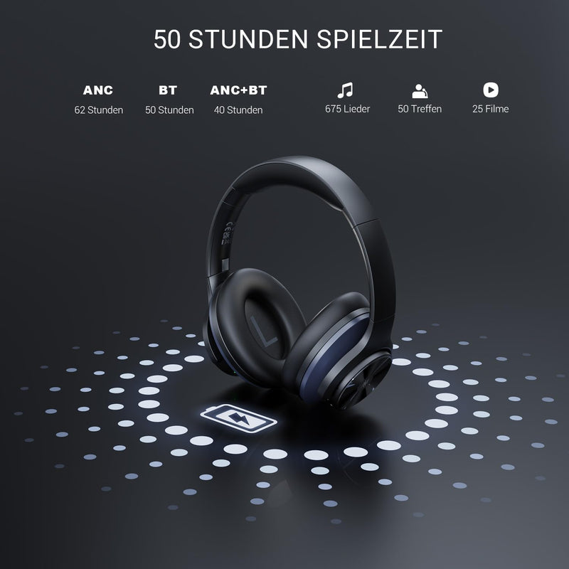 OneOdio A10 Bluetooth Kopfhörer Over Ear mit Hybrid Active Noise Cancelling [Bis zu 62 Std] Kabellos