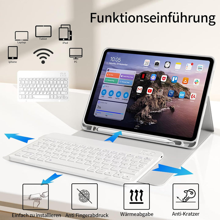 Hülle mit Tastatur für iPad Pro 11 4. / 3. / 2. Generation 2022/2021/2020 mit stifthalter, Magnetisc