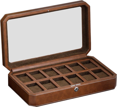 ROTHWELL 12 Slot Leder Uhrenbox - Luxus Uhrengehäuse Display Organizer, Herren Aufbewahrungsboxen Ha