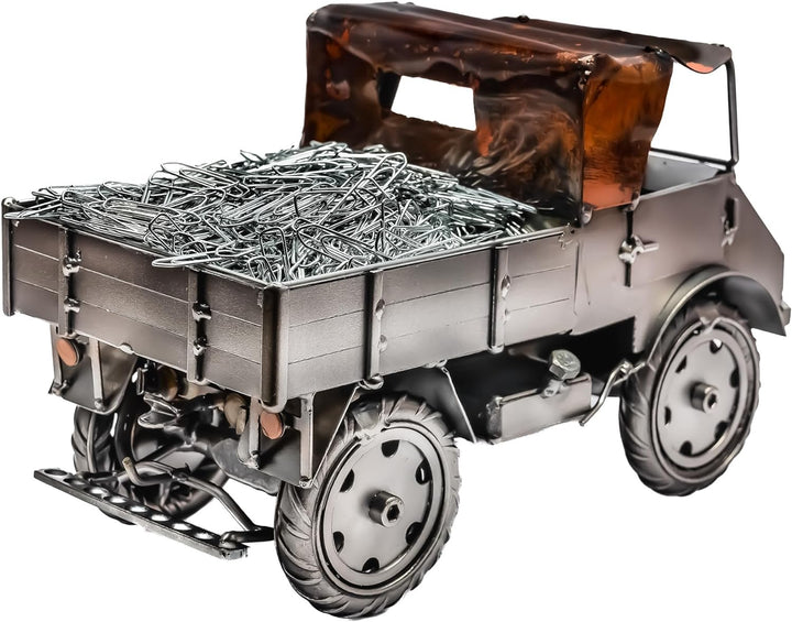 Boystoys.de STEEMO Metallkunst Deko Fertigmodell: Unimog - Bürodeko, Stahl, Grau, 24x11x14 cm - Echt
