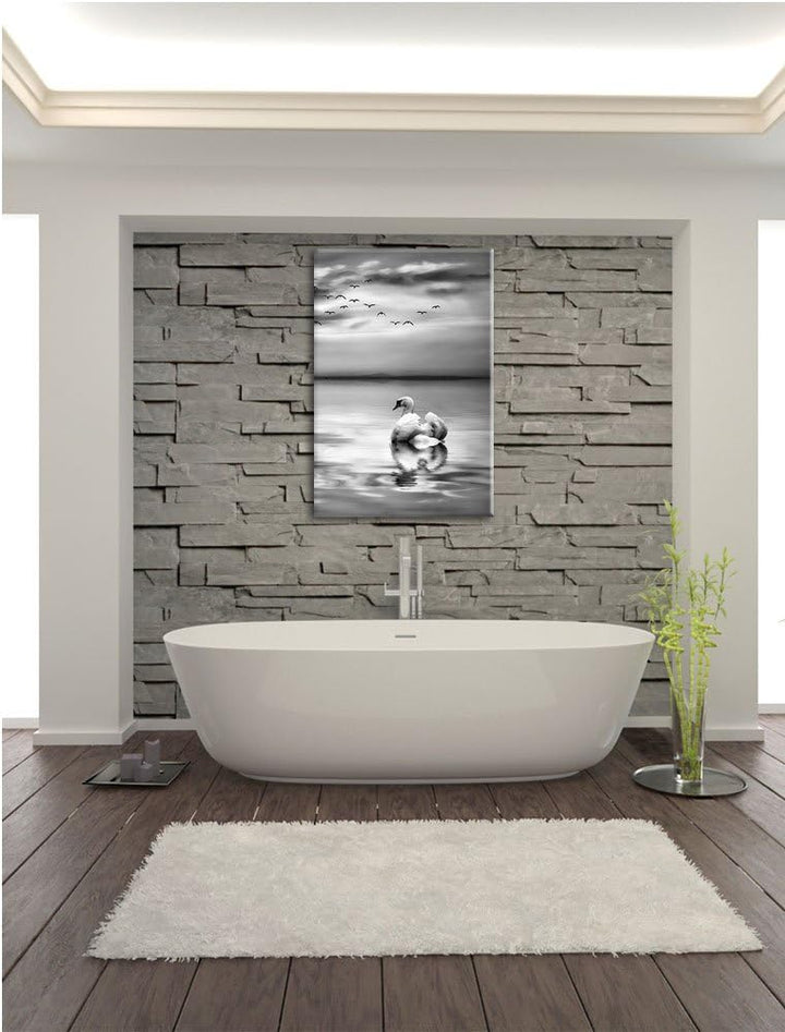 Pixxprint Schwan bei Sonnenuntergang / 100x70cm Leinwandbild bespannt auf Holzrahmen/Wandbild Kunstd