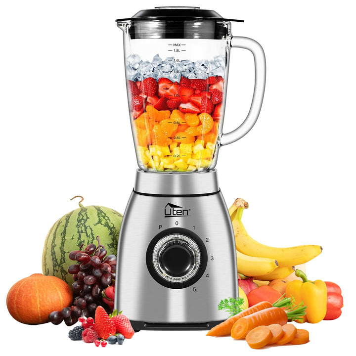 Uten Standmixer 2L, 1800 W Mixer Hochleistungsmixer und Smoothie Maker, Pulsfunktion und 5 Geschwind