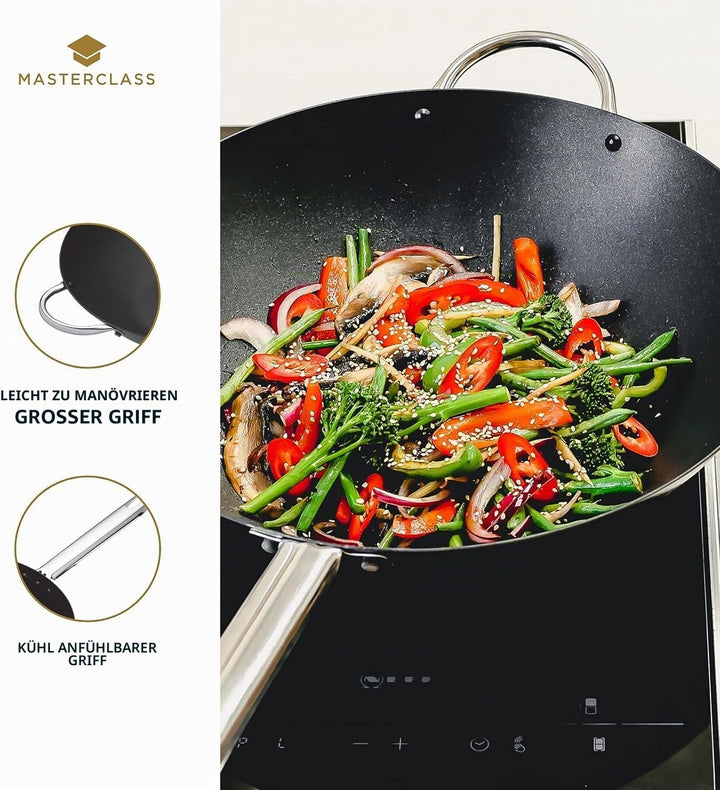 MasterClass Wok Carbon, antihaftversiegelt, Karbonstahl, Wokpfanne 8 Liter, 35,5 cm (14"), schwarz 3