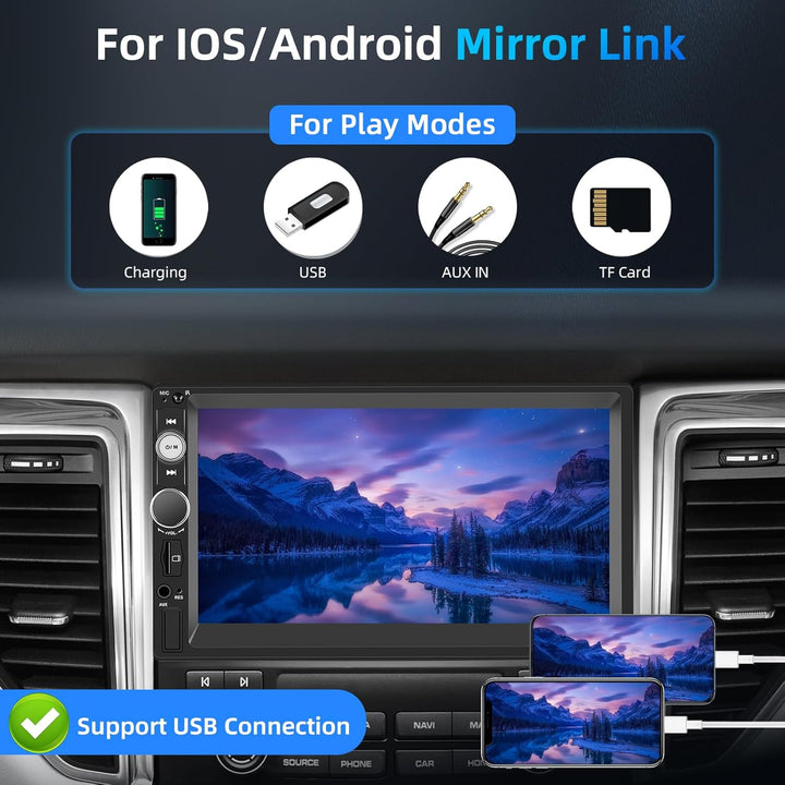 Wireless Carplay Android Auto 2 Din Autoradio, 7" HD Touchscreen Car Stereo MP5 Player, Unterstützun