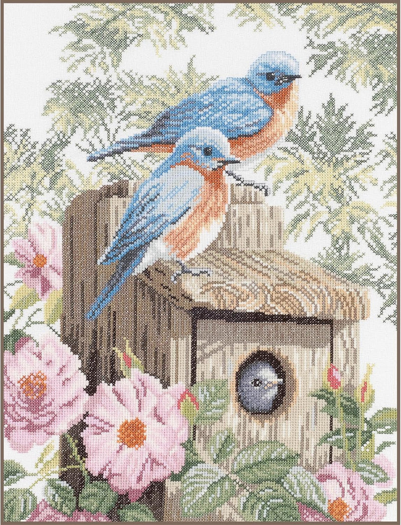 LANARTE PN Zählmusterpackung Blaue Vögel Aida Kreuzstichpackung, Baumwolle, Mehrfarbig, 29 x 39 x 0.