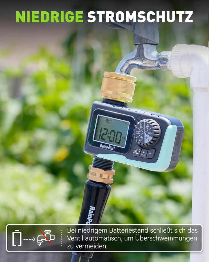 RAINPOINT Bewässerungscomputer mit Messing-Einlass, Aufgerüsteter Wasserzeitschaltuhr mit Regenverzö