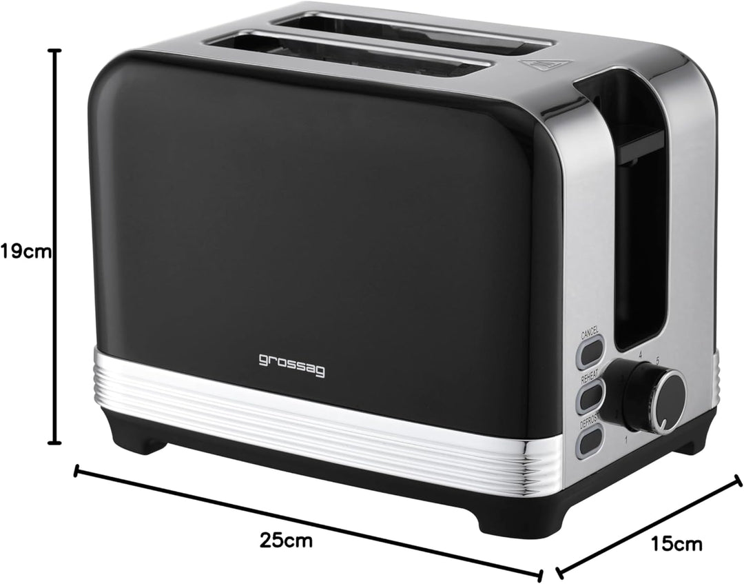 grossag TA 28.07, 2-Scheiben Edelstahl-Toaster, schwarzes Retro Metallic-Design, stufenlose Bräunung