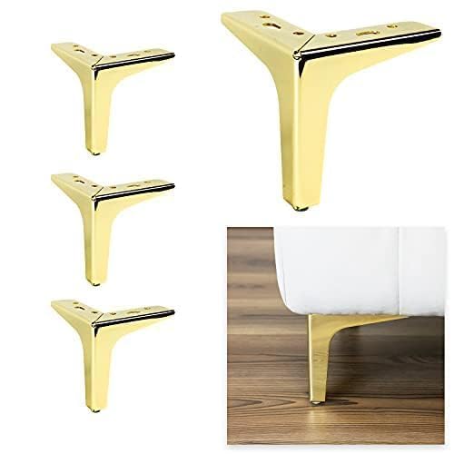 P17 - Siena | Set 4 Füsse + 16 Schrauben | Glänzendes Gold | Höhe 15 cm | Beine für Sofas, Möbel, Sc