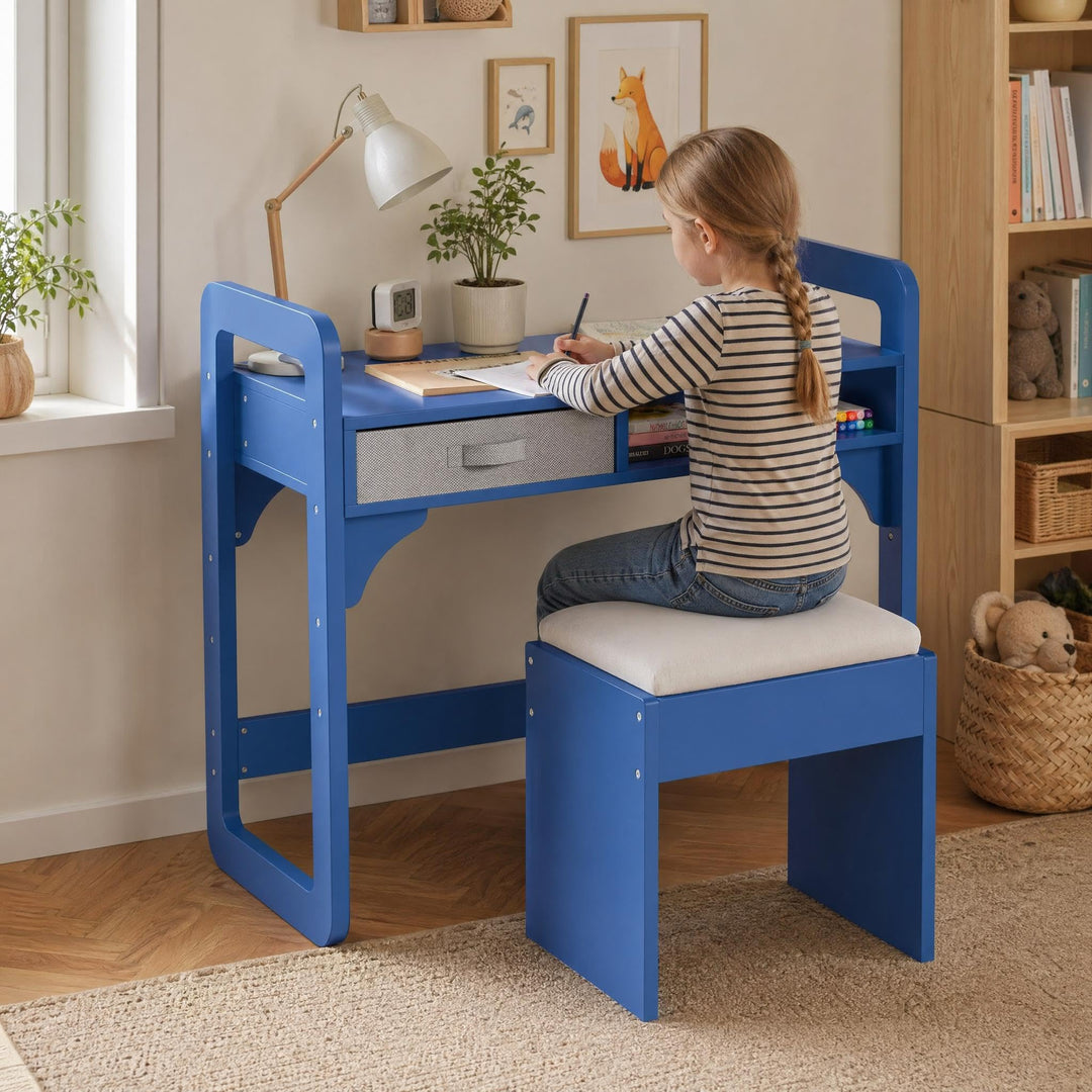 Kinderschreibtisch Mit Stuhl Set, Höhenverstellbarer Kindertisch Mit Stauraum, Ergonomischer MDF Hol