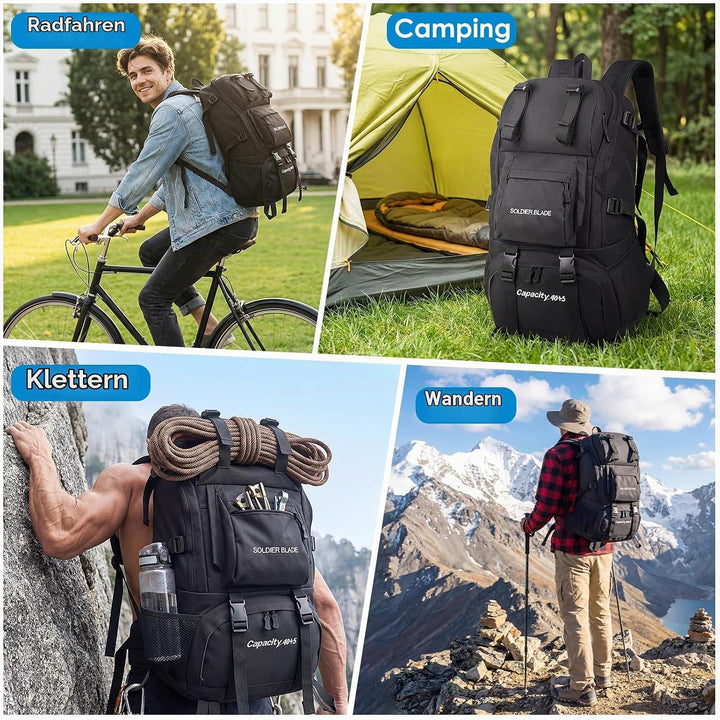 Wanderrucksack Herren Damen 45L Wasserdichter Rucksack Camping Rucksack Trekking Tasche für Trekking