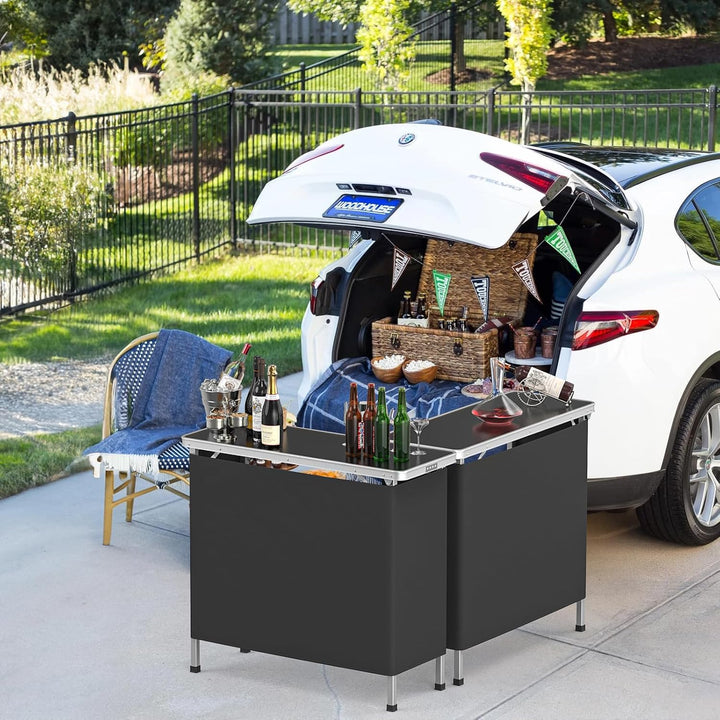 Bonnlo Campingtisch aus Aluminium, Klappbarer Outdoor Bartisch, Leicht & Tragbar, 2-stufige Ablage m
