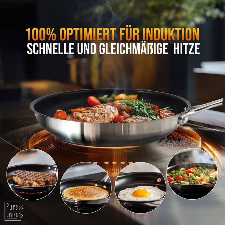 Pfannenset Induktion für alle Herdarten 20cm und 28cm beschichtete Pfannen aus Edelstahl - 10 JAHRE