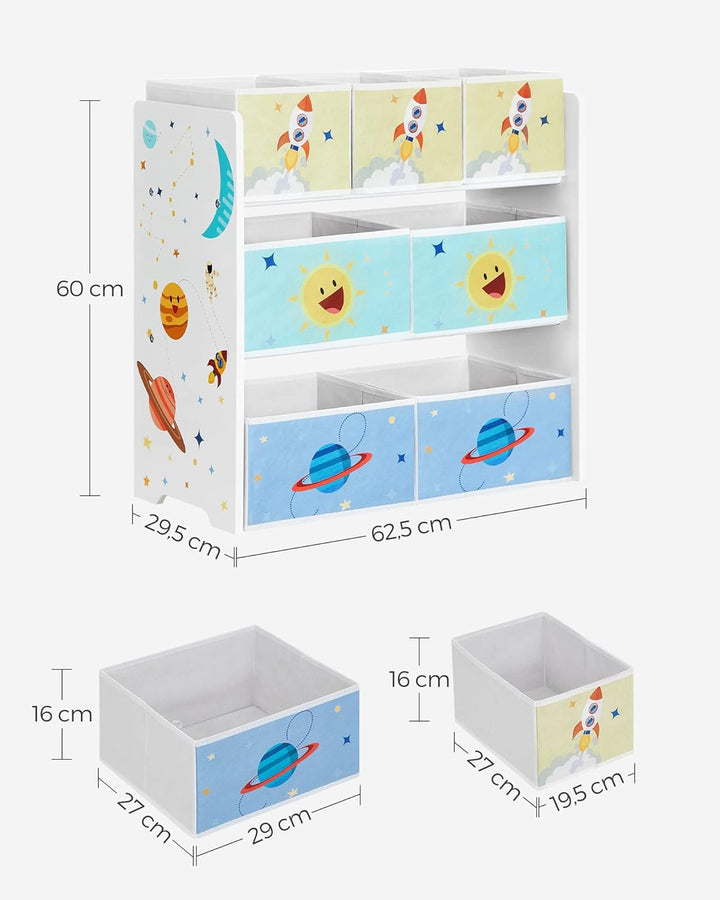 SONGMICS Kinderzimmerregal, Spielzeugregal mit 7 Aufbewahrungsboxen aus Vliesstoff, Kinder-Bücherreg