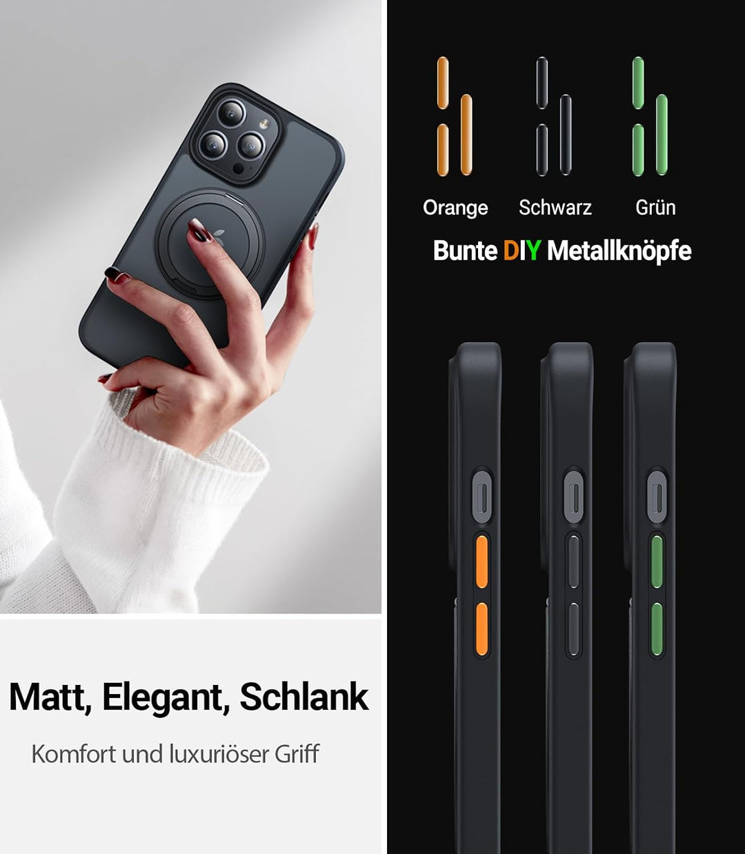 TORRAS 360° Magnetischer Ring Ständer für iPhone 14 Pro Max Hülle mit MagSafe [Zertifiziert Stossfes