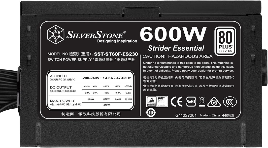 Silverstone SST-ST60F-ES230 - Strider Essential Serie, 600W 80 Plus 230V EU ATX flüsterleises PC-Net