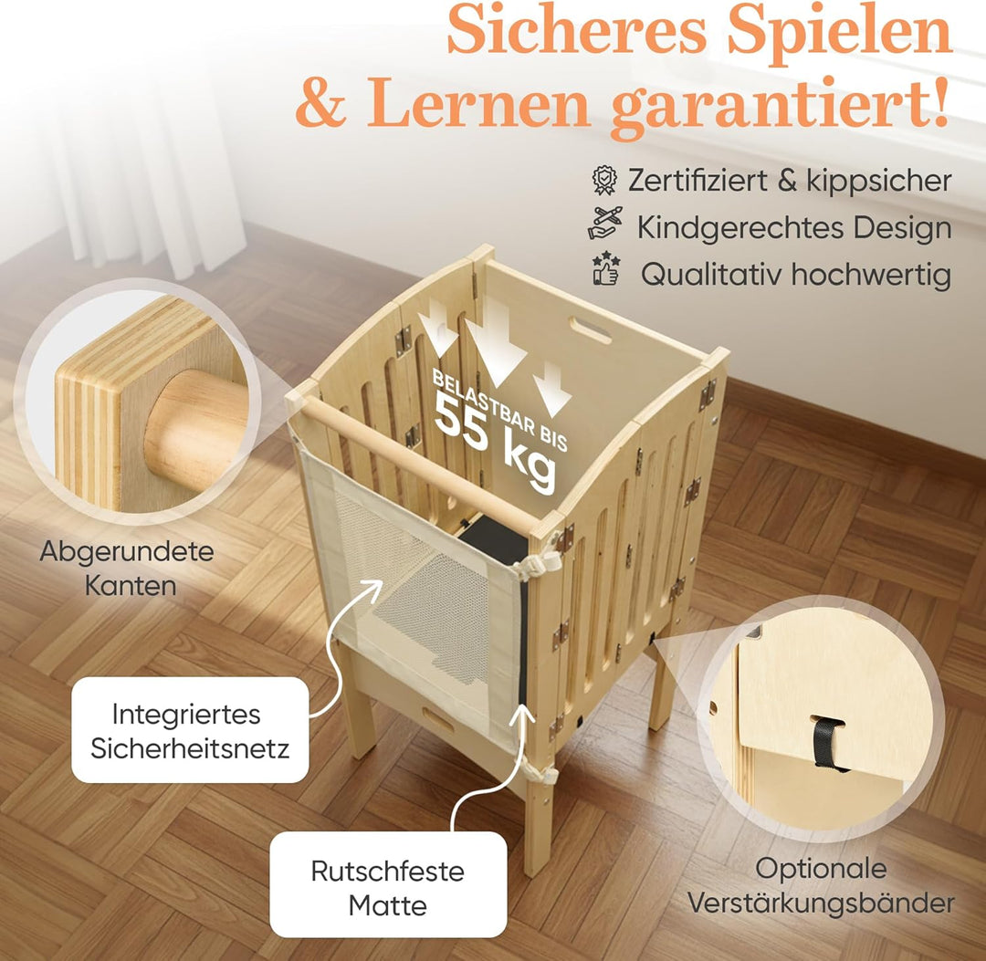 Lernturm ab 1 Jahr [FALTBAR] – Montessori Learning Tower, vormontiert, höhenverstellbar & extra sich