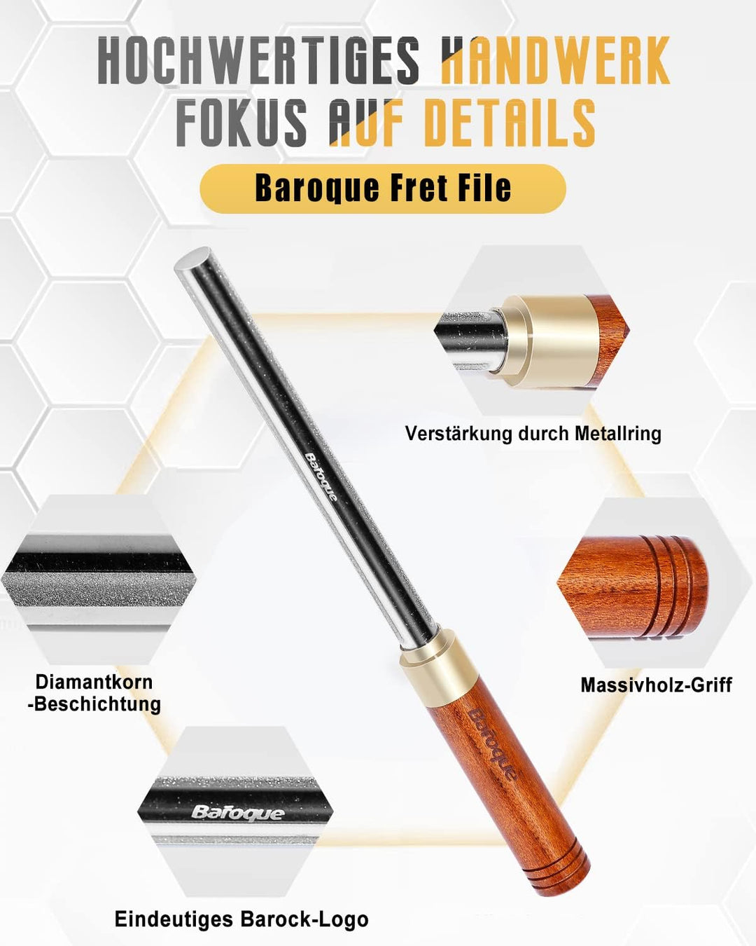 Baroque Bund Feile Gitarre, Bundfeile für Gitarre Diamant, Gitarren Fret File, Verbesserte 3. Genera