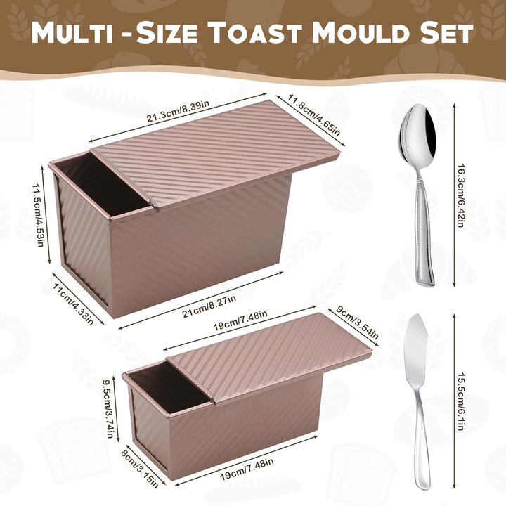 4 Stück Brotbackform Set, Toastbrot Backform mit Deckel 450g und 230g, Brotbackformen aus Kohlenstof